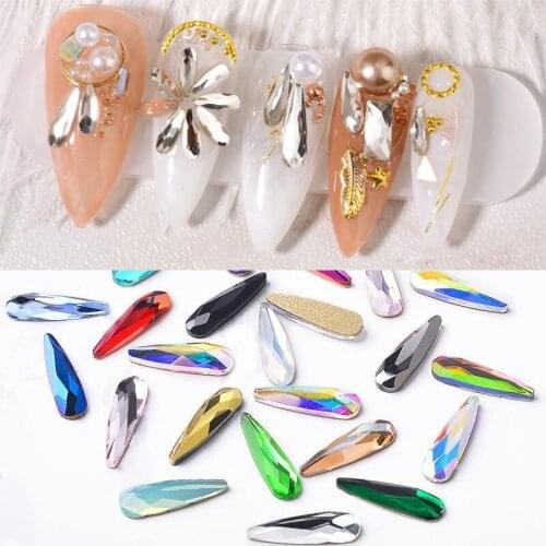 3x10mm Long Water Drop Nail Art Rhinestone Flat Crystal Glass 3D Fingernail DIY Decoration Accessories 30/100pcs