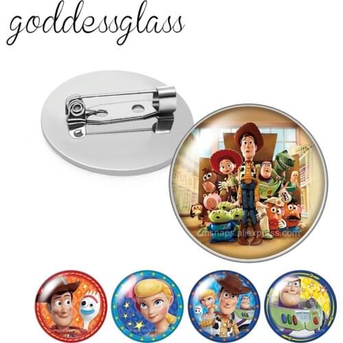 Disney Toy Story Woody Buzz Lightyear Round Glass cabochon Silver color Brooch Dome Photo Jewelry Brooches Pin For Gift