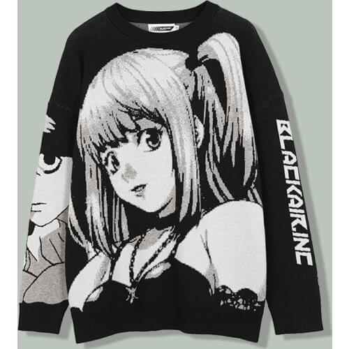 Harajuku Japan Style Anime Girl Print Sweater Mens Hip Hop Streetwear Vintage Retro Knitted Sweaters 2021 Autumn Loose Pullover