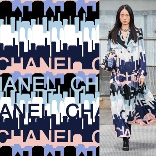 Polyester Polyester cotton fabric custom French brand designer series pattern fabric for skirt and pants clothes sewing