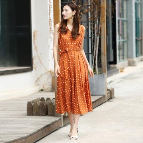Bohemian Style Women Dress Sexy Vintage Maxi Polka Dot V-Neck Elegant Women Dresses Evening Party High Waist Dresses