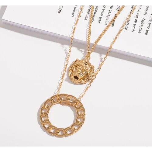 Vintage Baroque Lion Head Necklace For Women Fashion Gold Silver Color Medallion Pendant Necklace Long Necklaces Boho Jewelry