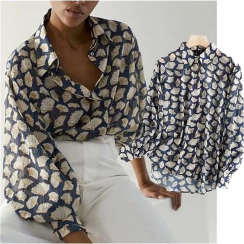 Autumn Blouse Women England Style Fashion Elegant Leaf Printing Loose Silk Loose Blusas Mujer De Moda 2020 Shirt Tops