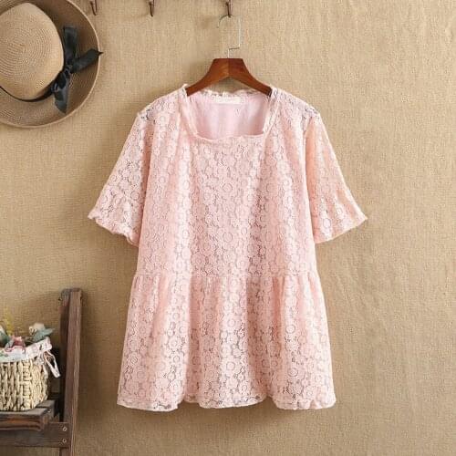 Plus Size Shirt For Women 4XL Short Sleeves Crochet Lace And Chiffon Inner Lining Double-Ply Fabric Summer Tops For Fatwomen