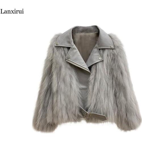 Winter Jacket Real Raccoon Fur Jacket Short Women Natural Fur Coat Streetwear New Fashion Outerwear Luxury Knitted Jacket