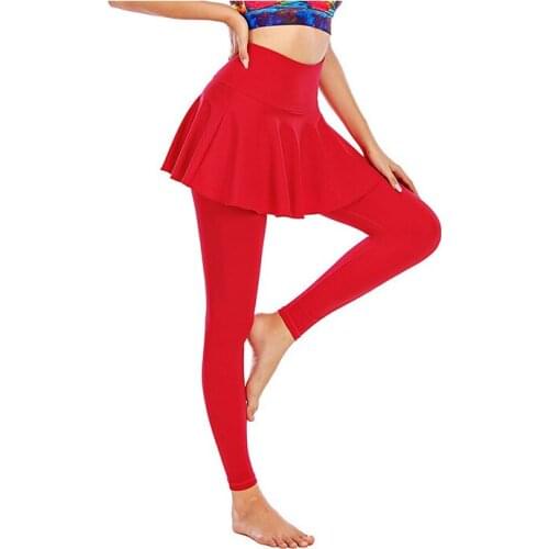 Women Autumn Winter Long Pants With Skirts Yoga Dancing Leggings High Waist Fitness Workout Athletic Running Solid Color Pants