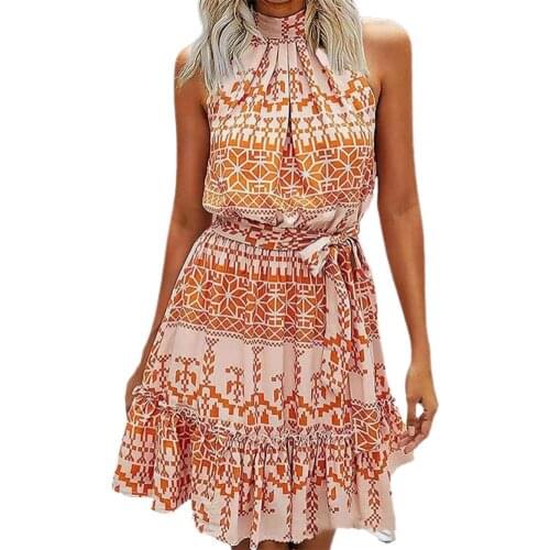 Boho Womens Dress Printed Mini Dresses Spaghetti Strap Sleeveless Sundress Backless Sexy Summer A Line Dress Vestito Da Donna