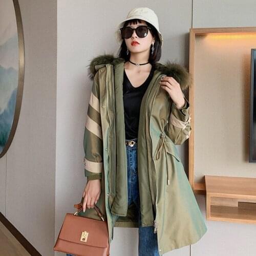 Winter thick warm real raccoon fur coats female great quality Real rabbit fur liner parkas warm big fur collar hooded coat F1885