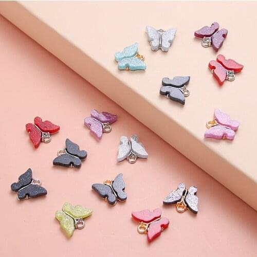 10 Pcs Acrylic Gold White K Glitter Butterfly Pendant Enamel Charms Bracelet For Jewelry Making Handmade Craft Accessories
