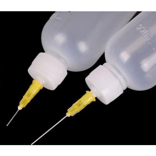 2pcs Solder Flux Bottle With Fine Tipped Needles Blunt Dispensing Needles Syringe Needle Tips For Ink Glue Liquid Gray