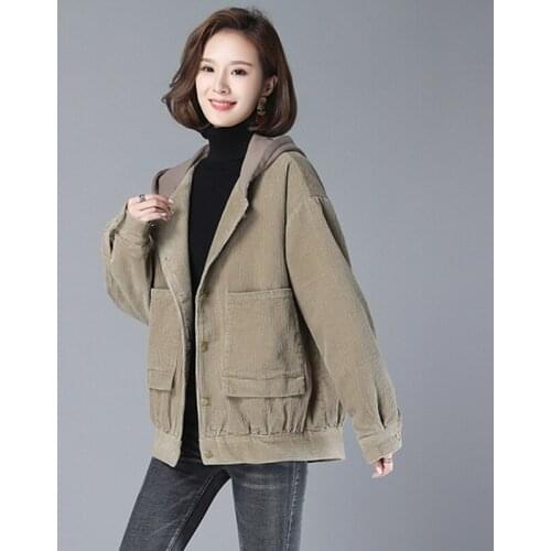 2019 Autumn And Winter new Loose Hooded Parkas Female vintage Thicken Warm corduroy Cotton Coats women