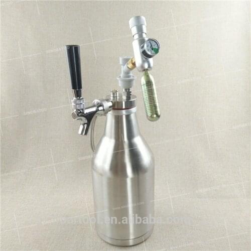 304 stainless steel 64oz insulated beer growler with tap with mini co2 charger