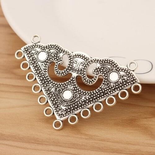 5 Pieces Tibetan Silver Triangle Multi Strand Chandelier Connector Charms Pendants Boho for Necklace Jewellery Making 63x37mm