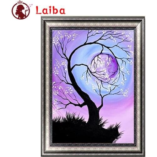 5D round drill Abstract purple tree Diamond Embroidery Diamond Painting Cross Stitch Mosaic Full Square Rhinestones Home Decor