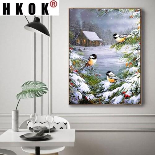 HKOK DIY 5D Diamond Painting Winter Birds Animal Cross Stitch Picture Rhinestones Full Round Drill Diamond Embroidery Home Decor