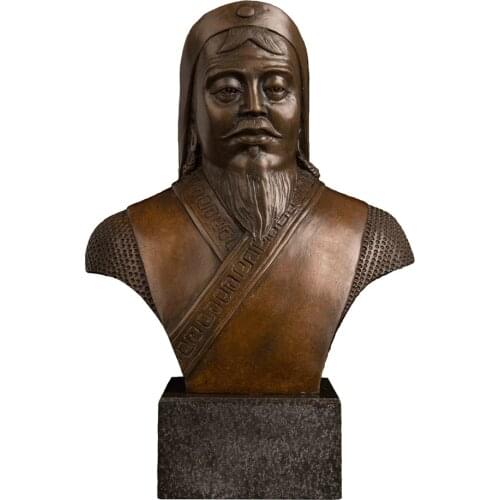 Genghis Khan Bust Statue Sculpture Bronze Chinese Hero Famous People Figurine Vintage Art Collector Collectible