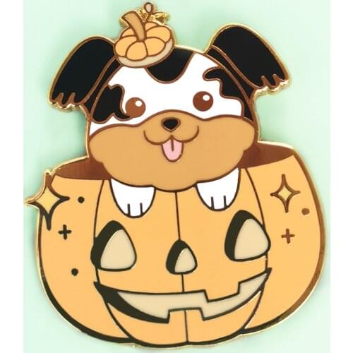 Cute Pumpkin Lantern Crown Dog Hard Enamel Pin Fashion Cartoons Animal Brooch Dogs Lover Badge Jewelry Gothic Halloween Gift