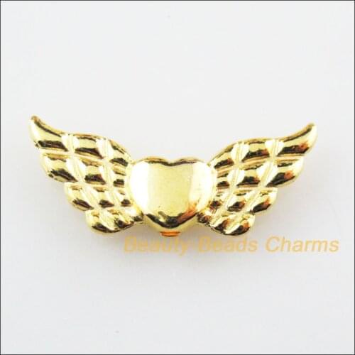 New 30Pcs Gold Color Animal Heart Wings Spacer Beads Charms 9x22mm