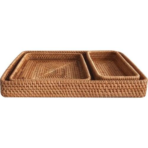 Household Goods Handmade Bamboo and Rattan Woven Basket Dessert Fruit Plate Homestay Desktop Woven Basket Food Storage Basket