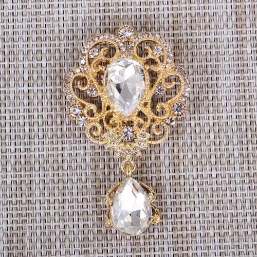 DIEZI Fashion Luxury Crystal Gold Crown Brooch Jewelry Women Brooches For Wedding Big Water Drop Scarf Brooch Pins Bouquet