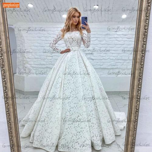 Elegant Ivory Lace Wedding Dress 2021 Long Sleeves Robe De Mariée Princess Ball Gown Bridal Gwns Custom Made Vestidos De Noiva