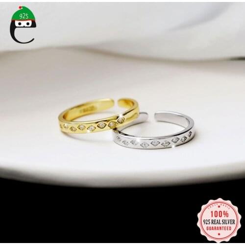 ElfoPlataSi MInimalist Real 925 Sterling Silver Romantic Heart Shiny CZ Opening Ring For Women Wedding Party Fine Jewelry DD1267