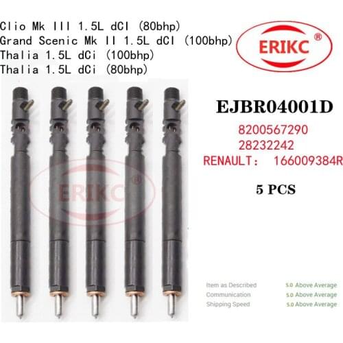 ERIKC 5 PCS EJBR04001D Common Rail Diesel Fuel Injection EJBR 040 01D OEM 28232242/8200567290 FOR RENAULT: 166009384R