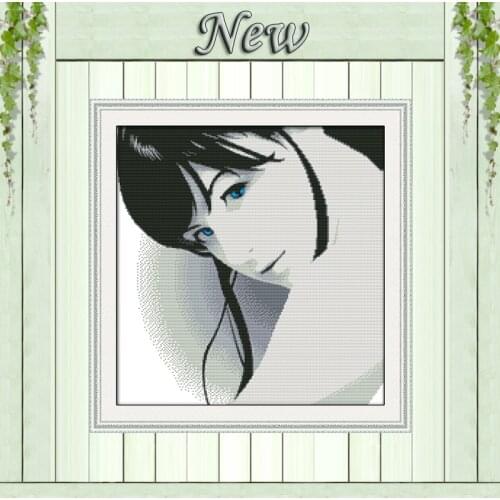 The blue eyes woman girl 11CT counted print on Canvas DMC 14CT Cross Stitch Embroidery kits diy Needlework Sets House Home Decor