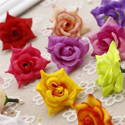 Hot sale 10pcs/lot 4cm Silk Rose Artificial Flower Head For Wedding Decoration DIY Garland Decorative Floristry Fake Flowers