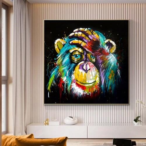Graffiti Street Art Abstract Cute Monkey Canvas Painting Posters and Prints Decorative Pictures Wall Art Picture for Living Room