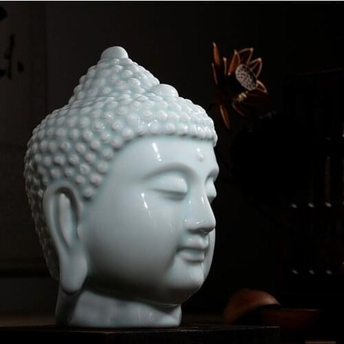 Ceramic Buddha head statue home decor buddhist figure Sculpture ornament decoration living room office buddhism