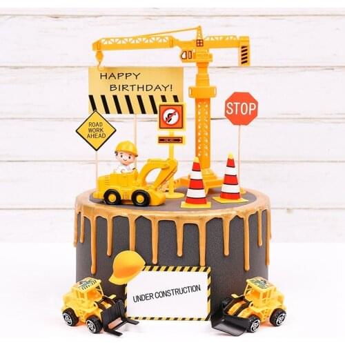Crane Tractor Construction Birthday Cake Decor Cake Topper Cars Party Construction Party One Year Birthday Boy 1st Baby Shower