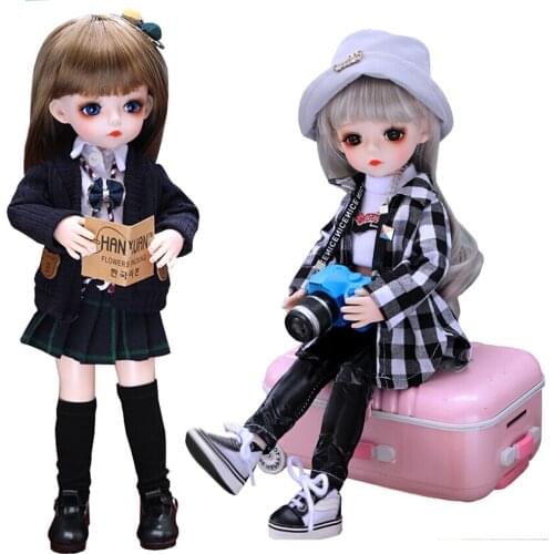 1/6 SD Dolls 12 Inch 18 Ball Jointed Doll DIY Toys With Full Set Student Outfit Clothes Shoes Wig Makeup, Best Gift for Girls
