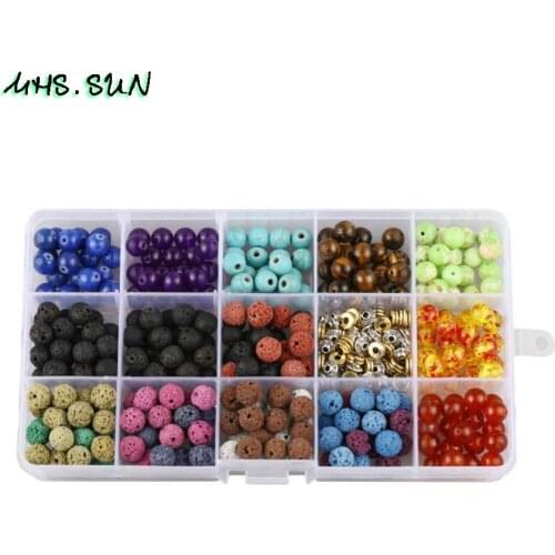 MHS.SUN 8MM DIY Round Natural Stone Beads/Volcanic Stone/Synthetic Stone/Elastic String Jewelry Kit For Chakra Bracelet Making