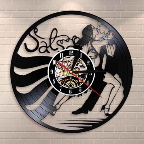 Dancing Couple Silhouette Vinyl Record Wall Clock Vintage Latin Salsa Dance Wall Art Clock Latin Ballroom Dance Studio Wall Lamp