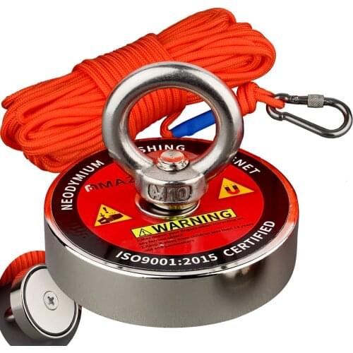 150KG Powerful Strong Magnet Fishing N52 Neodymium Round Disc 20m(66Feet) Nylon Rope for Retrieving Treasure in River
