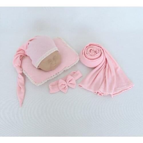 2020 New 12Colors Hat + Headband + Pillow + Cotton Wrap 4Pieces / Set For Newborn Photography Props Shoot Accessories