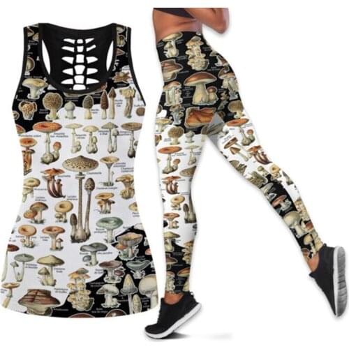 New Fashion Womens Yoga Pants Food Mushroom 3D Printing Leggings and Vest Sexy Stretch Ladies Tight Leggings