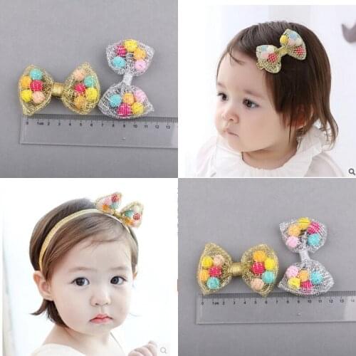 New Arrival Colorful Wool Balls Decorated Hollow Out Handmade Craft Knot Bows Fit for Toddler Kids Hair Jewelry Headband Decor