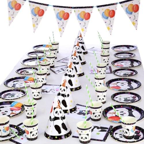 Panda Theme Party Disposable Tableware Cartoon Paper Plate Cup Napkin Birthday Party Decorations Kids Gifts Wedding Supplies