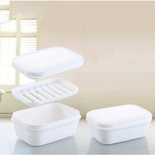 Plastic Soap Holder Box Drain Layer Travel Soap Box with Lid Seal Leak-proof Dish Non-slip Soap Case Kitchen Bathroom Supplies