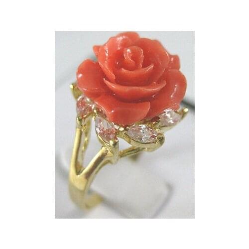 Pink green GEMrs coral flower ring rings US size 6 7 8 9# Girl WOMEN Quartz ringe Genuine Natural stone gems Fortune Fine jewe