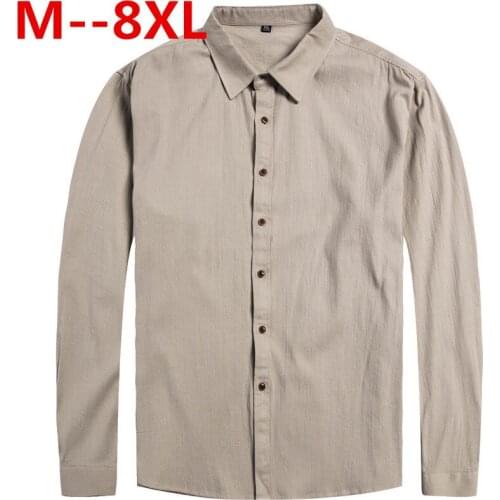 10XL 8XL 6XL 5XL 4XL Spring Mens Casual Shirts Cotton Linen Gray Color Brand Clothing Mans Long Sleeve Loose Clothes Male Tops