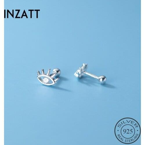 INZATT Real 925 Sterling Silver Zircon Eye Bead Thread Stud Earrings For Fashion Women Party Punk Fine Jewelry Accessories Gift