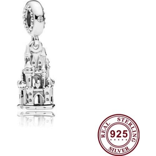100% 925 Sterling Silver Charm Silver Glitter Castle Pendant Fit Pandora Women Bracelet & Necklace Diy Jewelry