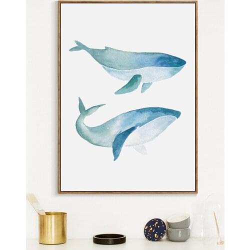Nordic Minimalist Style Watercolor Whale Canvas Painting Print Poster Picture Mural Restaurant Home Wall Art Decoration