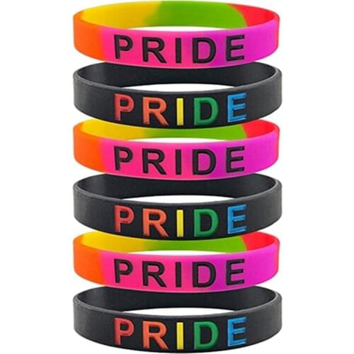 Unisex LGBT Rainbow Letters Sports Wristband Six-Color Gay Lesbian Pride Silicone Rubber Wristlet Bracelet Party Parade