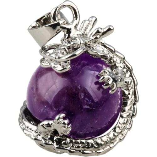 SUNYIK Dragon Wrapped Purple Crystal Ball Gem stone Healing Reiki Pendant Fit Necklace