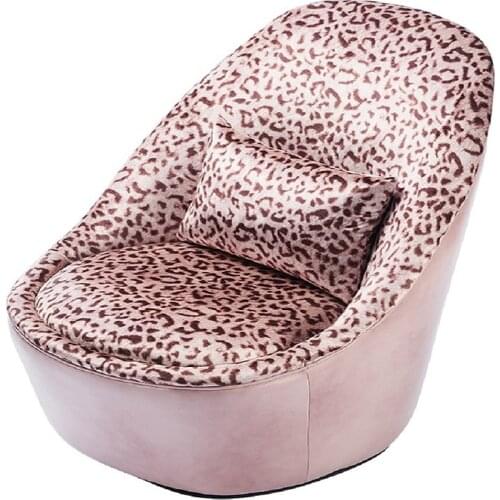 Light luxury art Pink Leopard Print leisure chair living room top leather solid wood sofa chair flannelette single chair