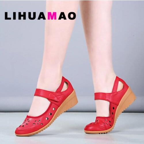 LIHUAMAO Mary Jane wedges women high heel shoes ankle strap round toe breathable comfortable ladies dancing shoes